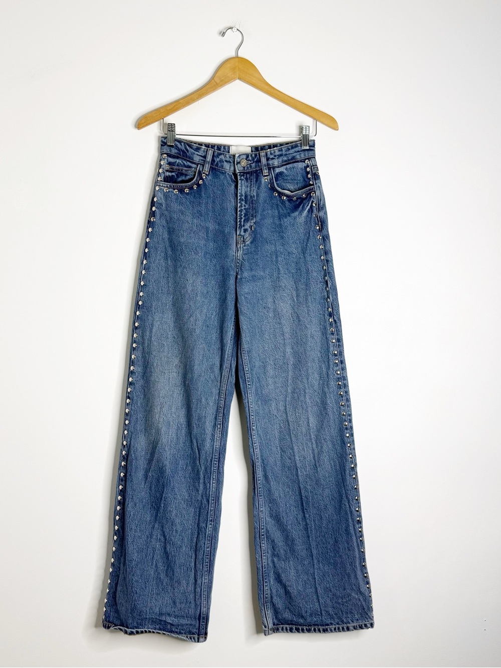Reformation Cary High Rise Slouchy Wide Leg Studded Jeans Size 25